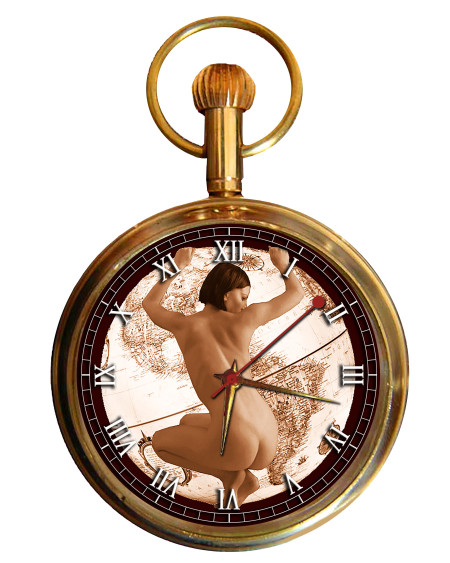 1950s nude with globe erotic pocket watch