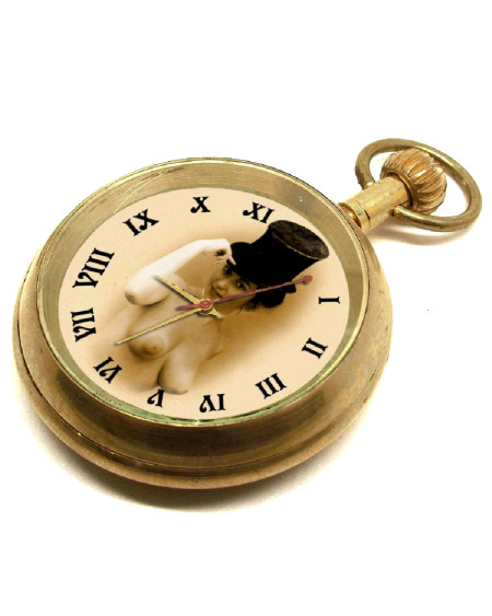 Mimi Vintage French Erotic Cabaret Art Solid Brass 17 jewels Mechanical Pocket Watch