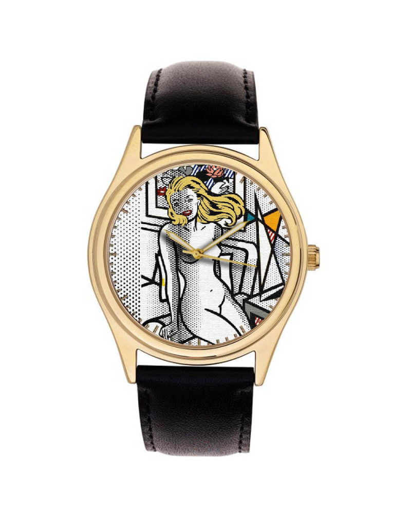 Roy Liechtenstein Yellow Nude Contemporary Pop Art Ben Day Dots Solid Brass Collector's Watch Roy Liechtenstein Yellow Nude Contemporary Pop Art Ben Day Dots Solid Brass Collector's Watch